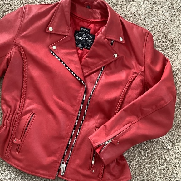 Leather King “braided” Red Leather Jacket